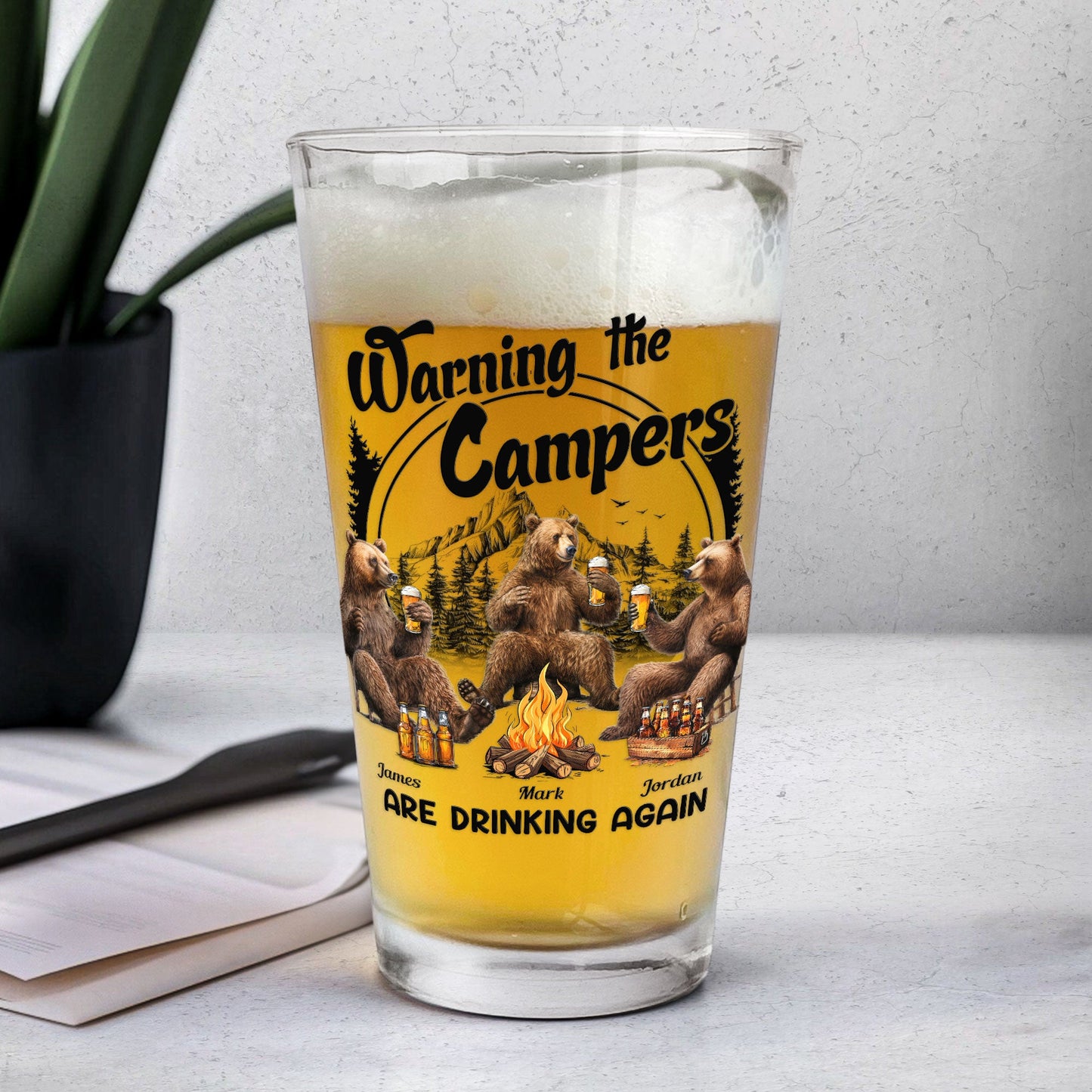 Warning The Campers Are Dinking Again - Personalized Beer Glass