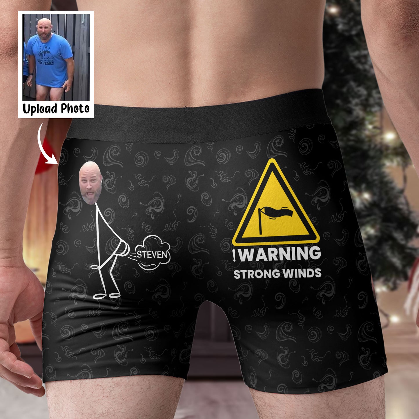 Warning Strong Winds - Personalized Photo Men's Boxer Brief