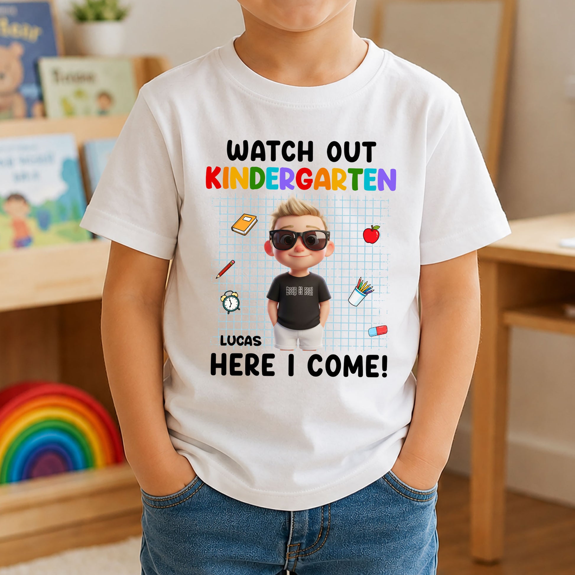 Watch-Out-School-Here-I-Come-Cartoon-Style-Personalized-Shirt-2