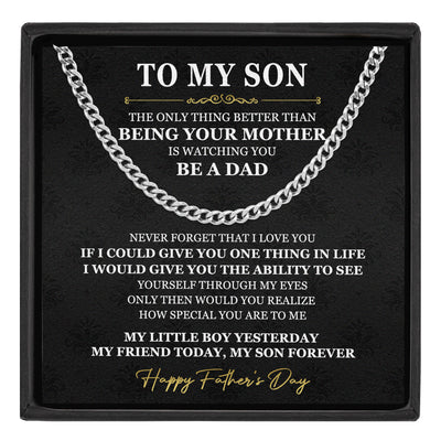 Watching You Be A Dad - 1st Father's Day Gift For Son - Personalized Men's Cuban Link Chain