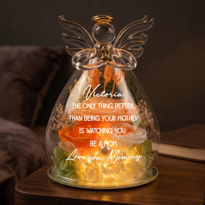 Watching You Be A Mom Gift For Daughter From Mom - Personalized Flower In Glass Angel Figurines