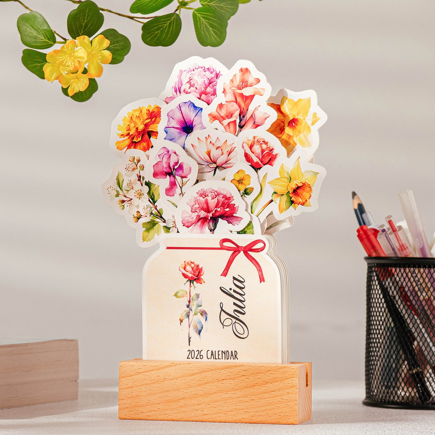 Water Color Birth Flower - Custom Easel Calendar 2026