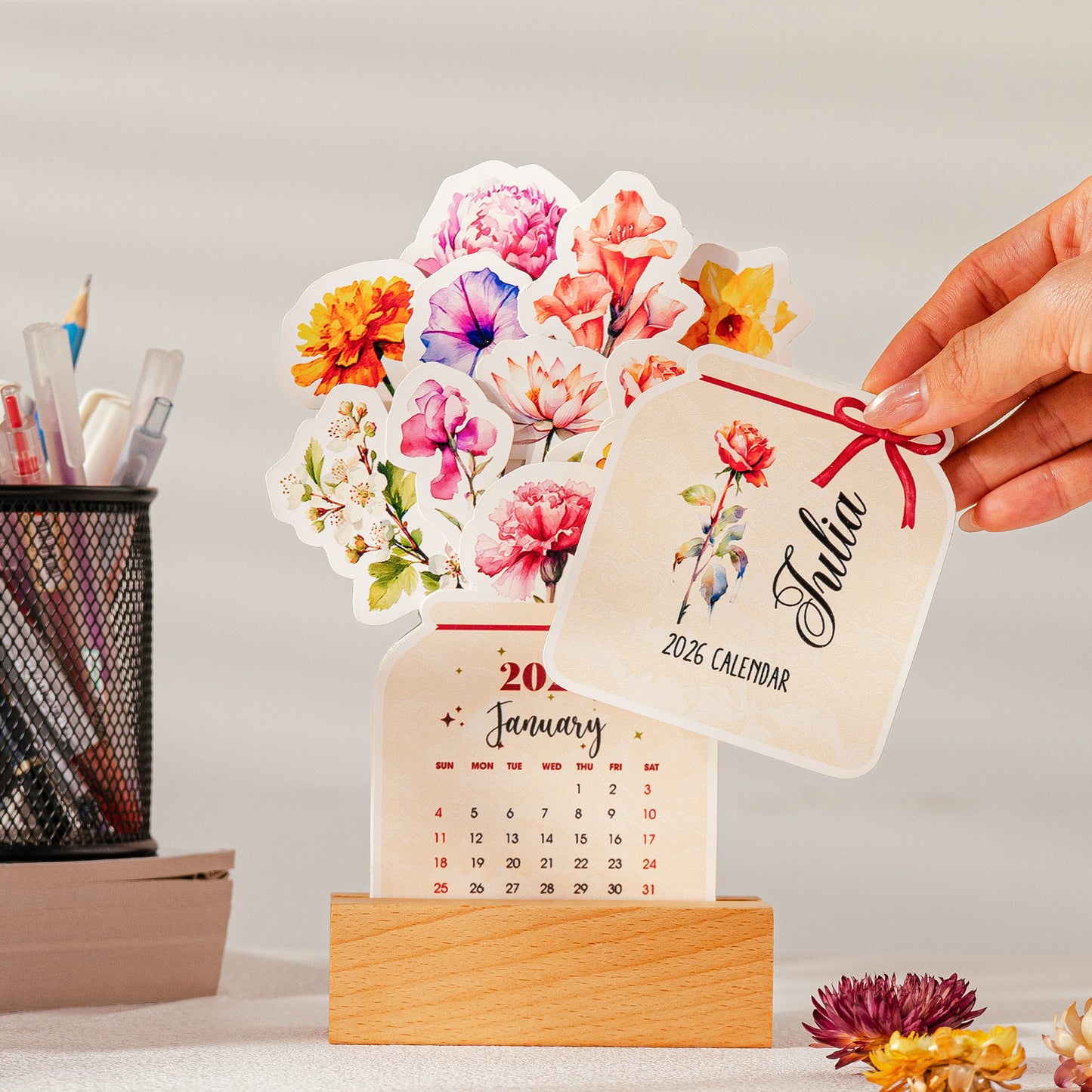 Water Color Birth Flower - Custom Easel Calendar 2026