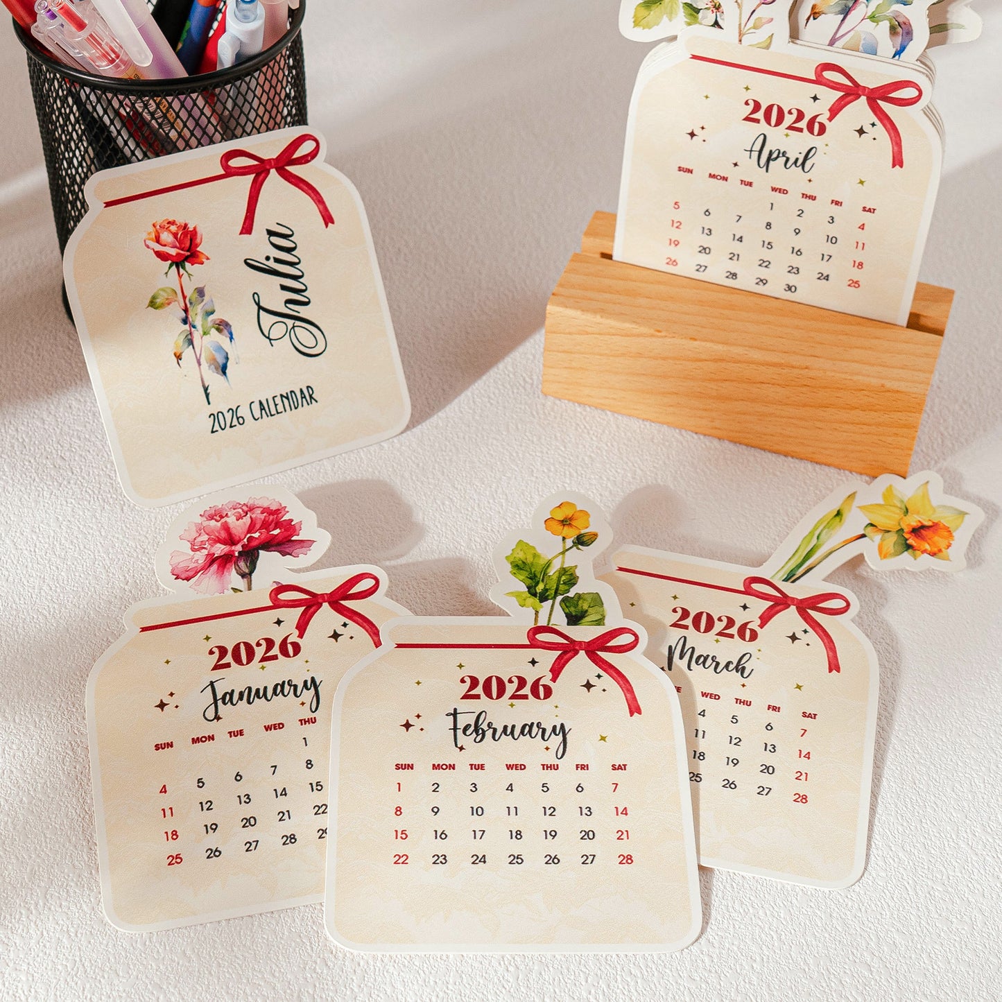 Water Color Birth Flower - Custom Easel Calendar 2026