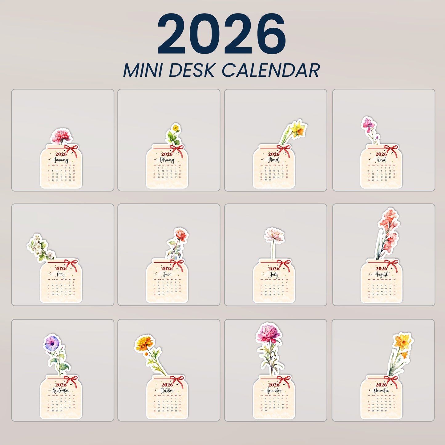 Water Color Birth Flower - Custom Easel Calendar 2026