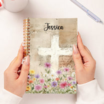 Watercolor Birth Flower Cross Prayer Journal For Her - Personalized Prayer Journal