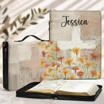 Watercolor Birth Flower Cross Prayer Journal For Her - Personalized Bible Cover