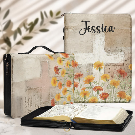 Watercolor Birth Flower Cross Prayer Journal For Her - Personalized Bible Cover