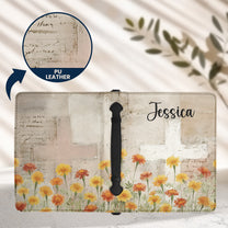 Watercolor Birth Flower Cross Prayer Journal For Her - Personalized Bible Cover