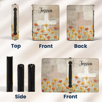 Watercolor Birth Flower Cross Prayer Journal For Her - Personalized Bible Cover