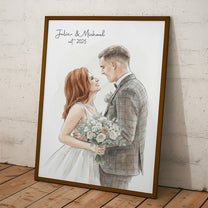 Watercolor Portrait Couple First Anniversary Valentine's Day - Personalized Photo Poster