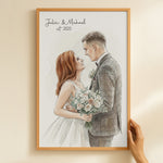 Watercolor Portrait Couple First Anniversary Valentine's Day - Personalized Photo Poster