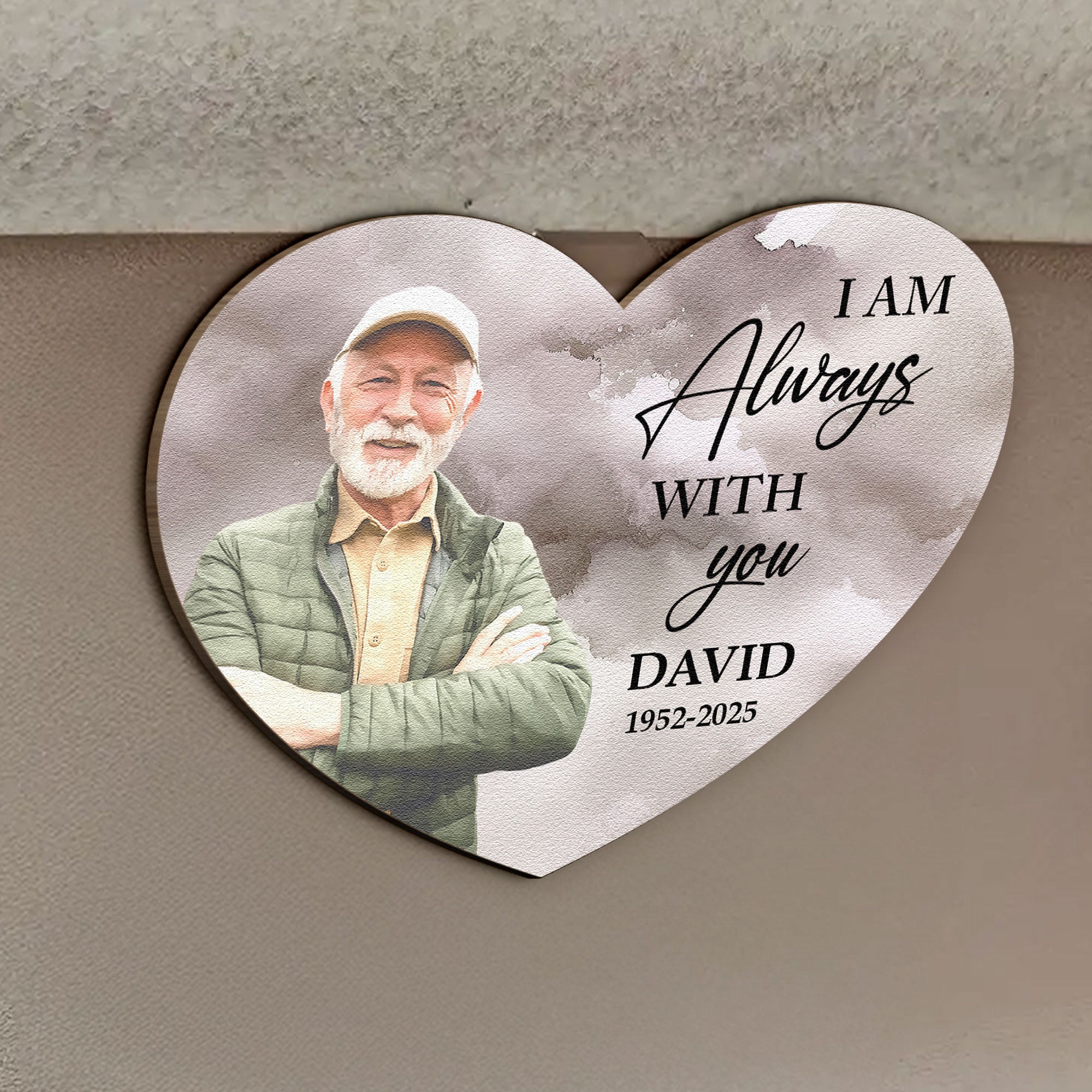 Watercolor Style I'm Always With You Memorial Gift - Personalized Wooden Photo Car Visor Clip
