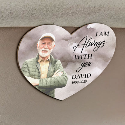 Watercolor Style I'm Always With You Memorial Gift - Personalized Wooden Photo Car Visor Clip