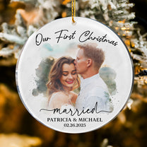 Watercolor Style Our First Christmas Married - Personalized Acrylic Photo Ornament