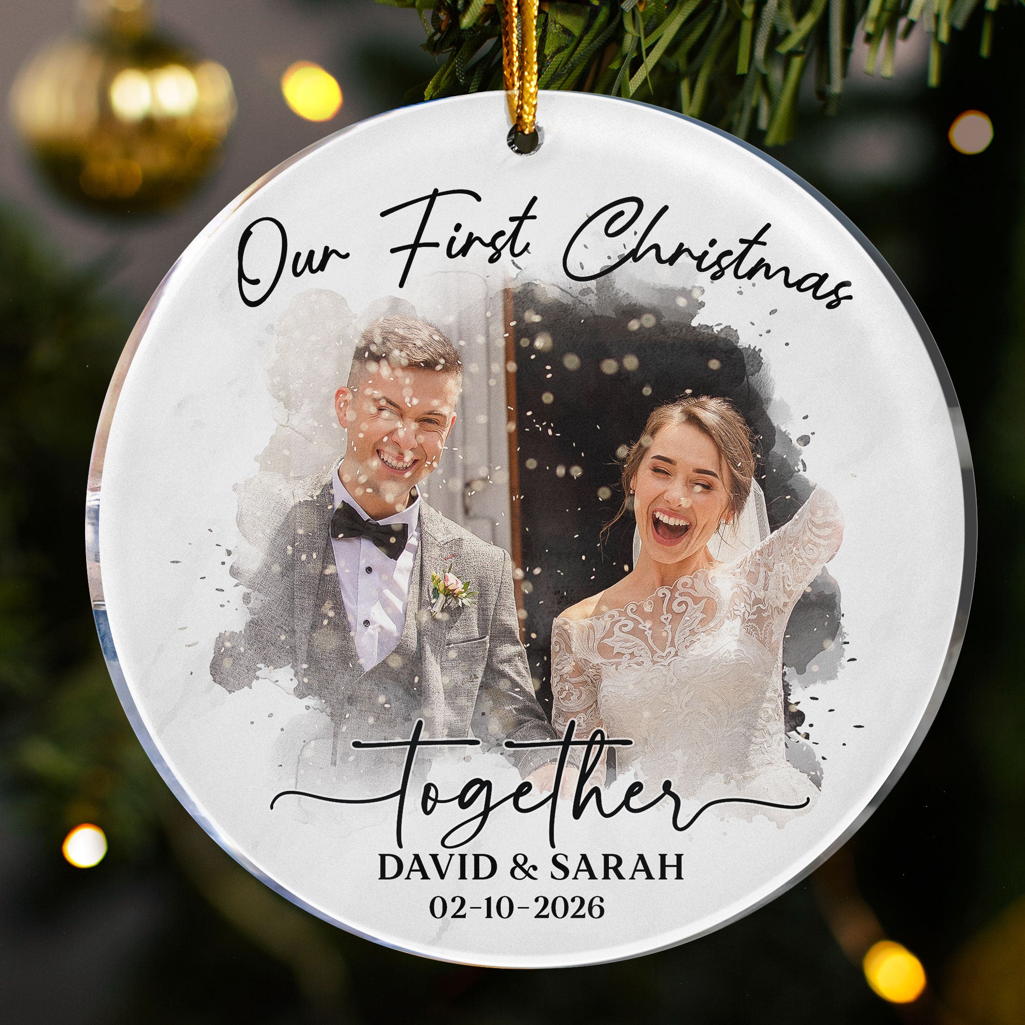 Watercolor Style Our First Christmas Married - Personalized Acrylic Photo Ornament