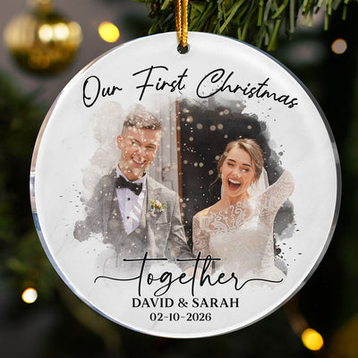 Watercolor Style Our First Christmas Married - Personalized Acrylic Photo Ornament