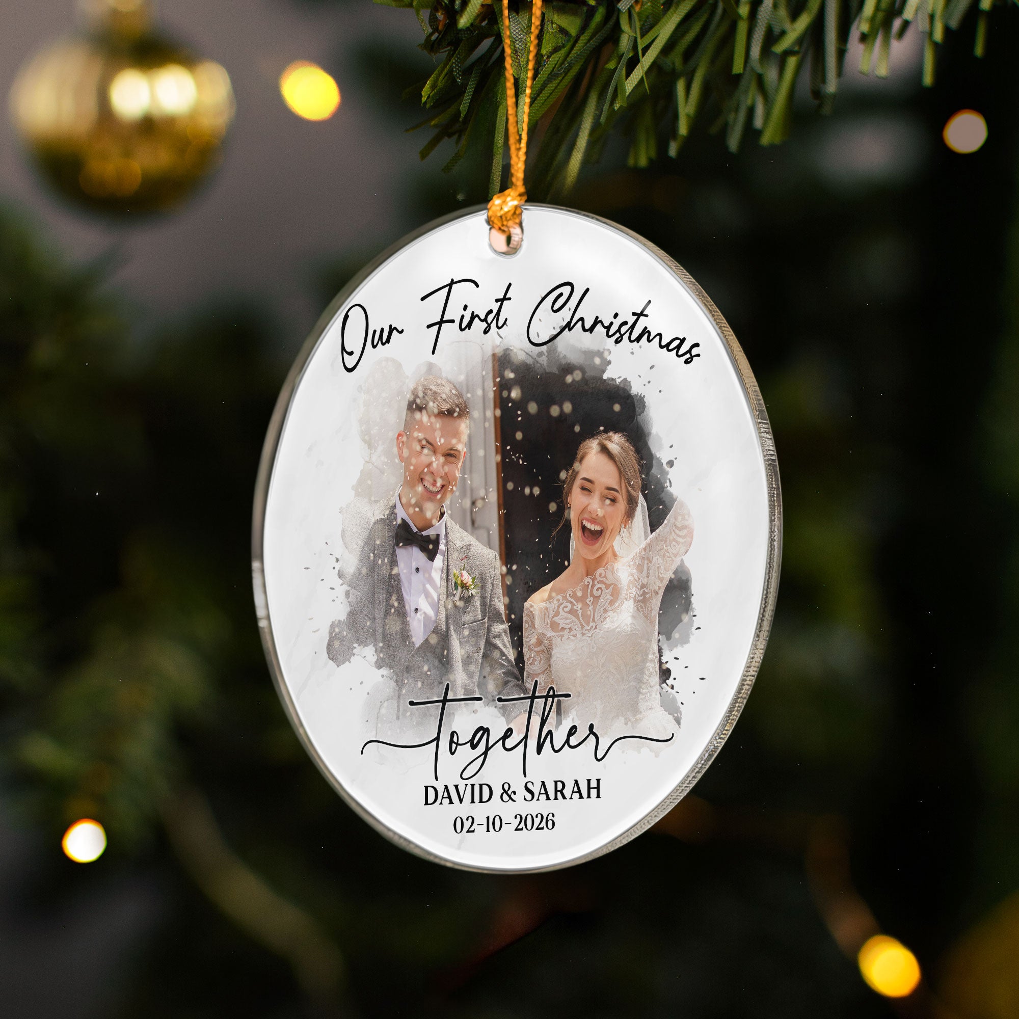 Watercolor Style Our First Christmas Married - Personalized Acrylic Photo Ornament