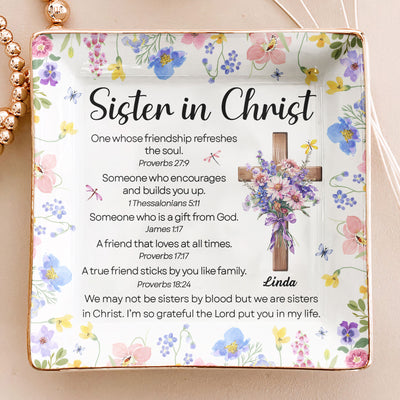We Are Sisters In Christ With Bible Verse - Personalized Jewelry Dish