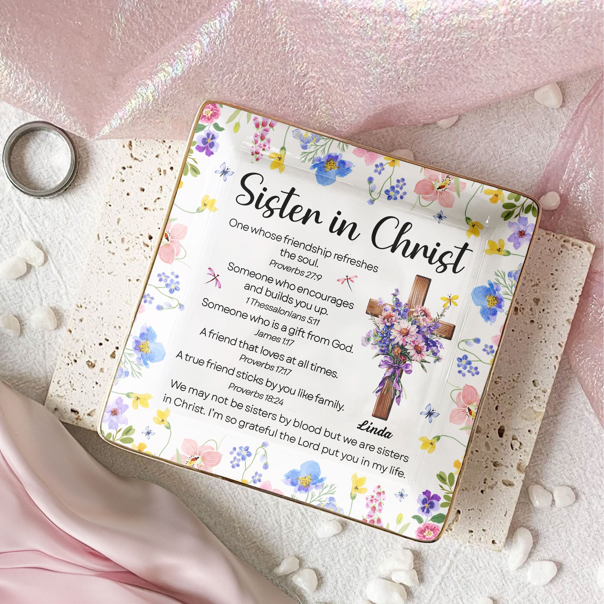 We Are Sisters In Christ With Bible Verse - Personalized Jewelry Dish