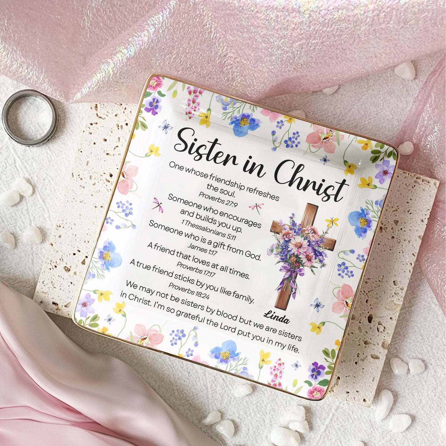 We Are Sisters In Christ With Bible Verse - Personalized Jewelry Dish