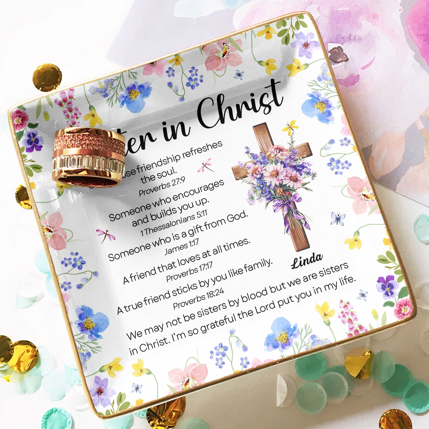 We Are Sisters In Christ With Bible Verse - Personalized Jewelry Dish