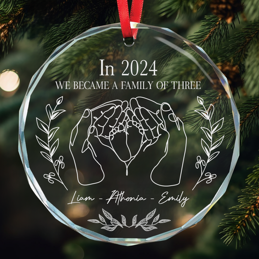 We Became A Family Of Three - Personalized Glass Ornament