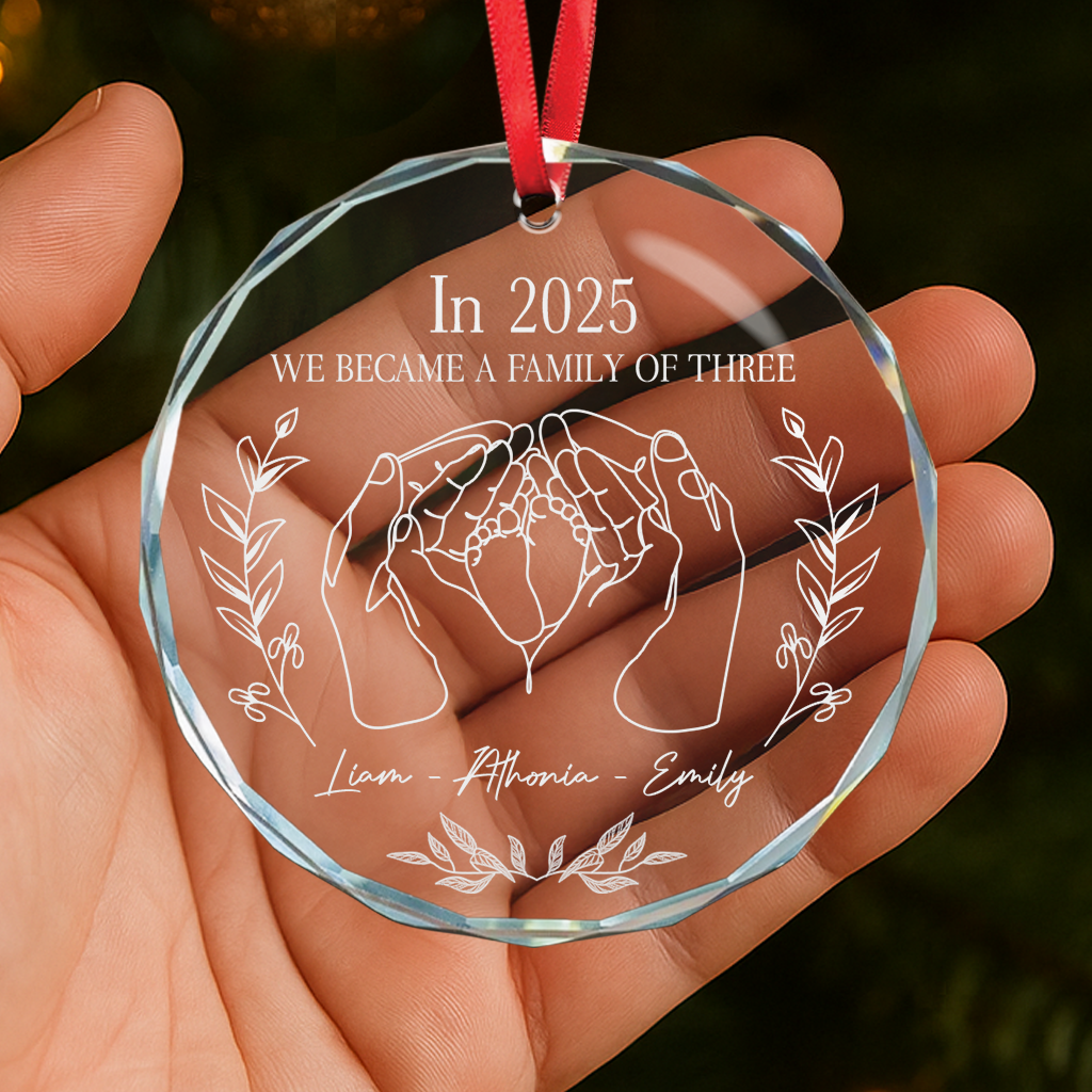 We Became A Family Of Three - Personalized Glass Ornament