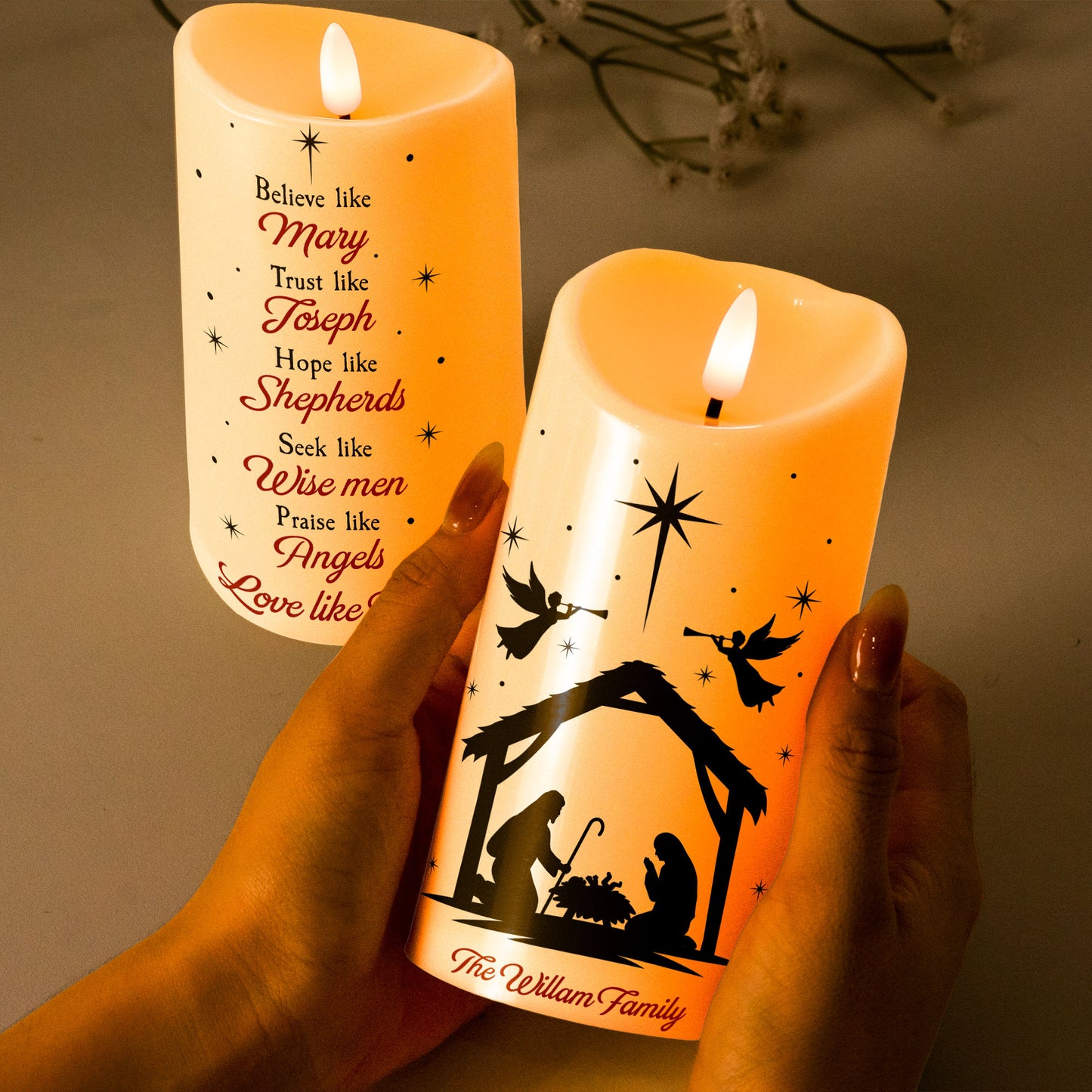 We Believe Nativity - Personalized LED Candle