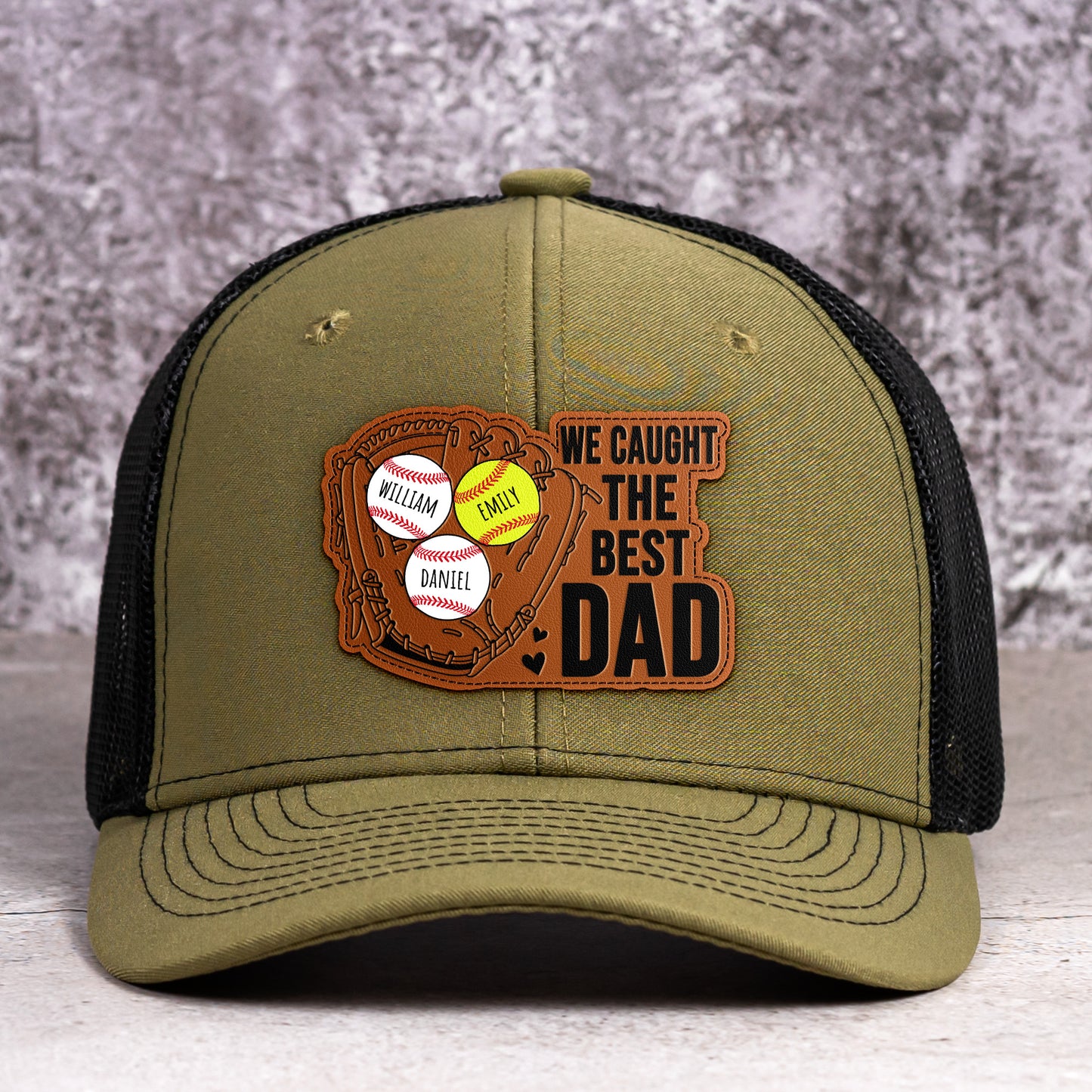 We Caught The Best Dad - Baseball, Softball Dad With Kids' Names - Personalized Cap