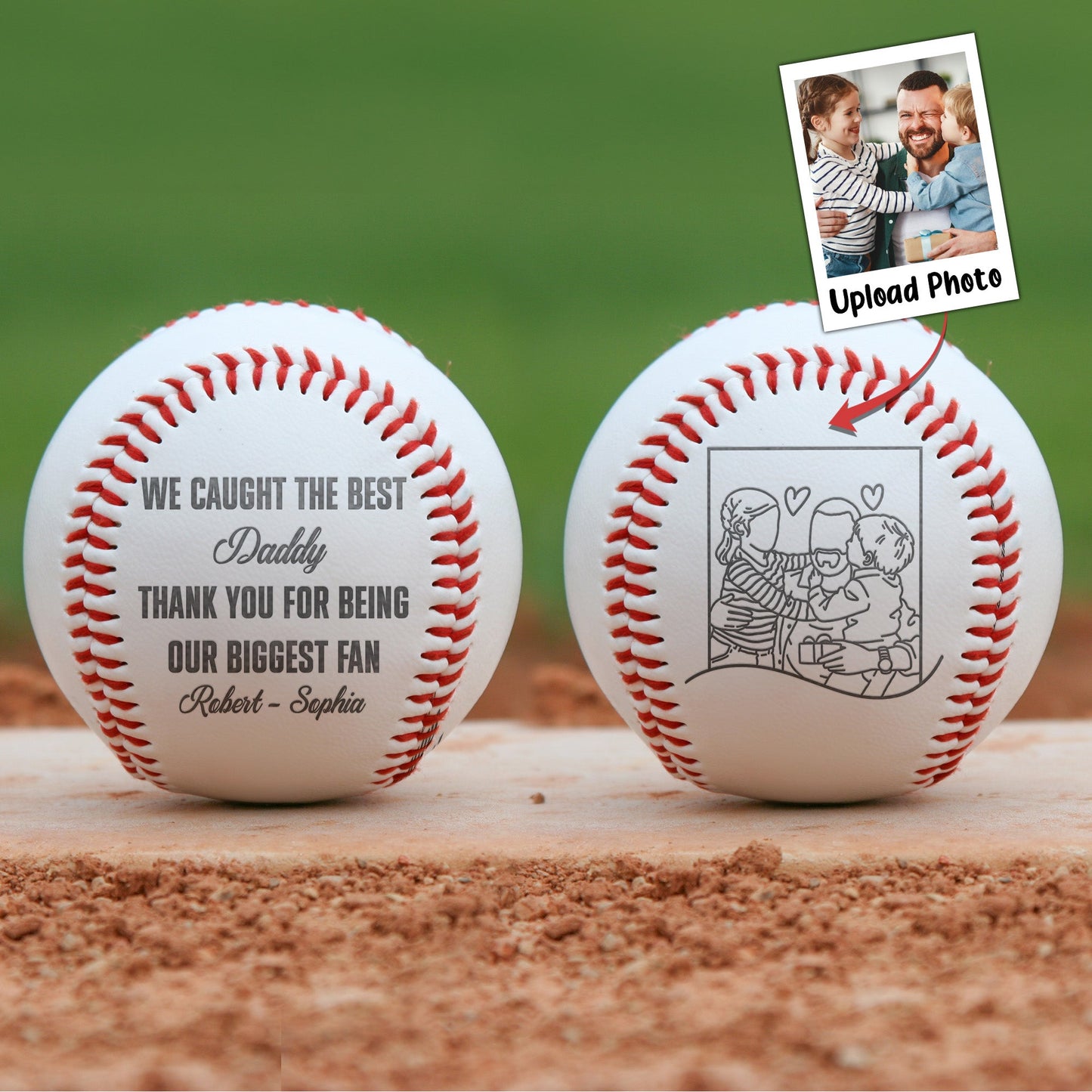 We Caught The Best Daddy - Personalized Photo Engraved Baseball