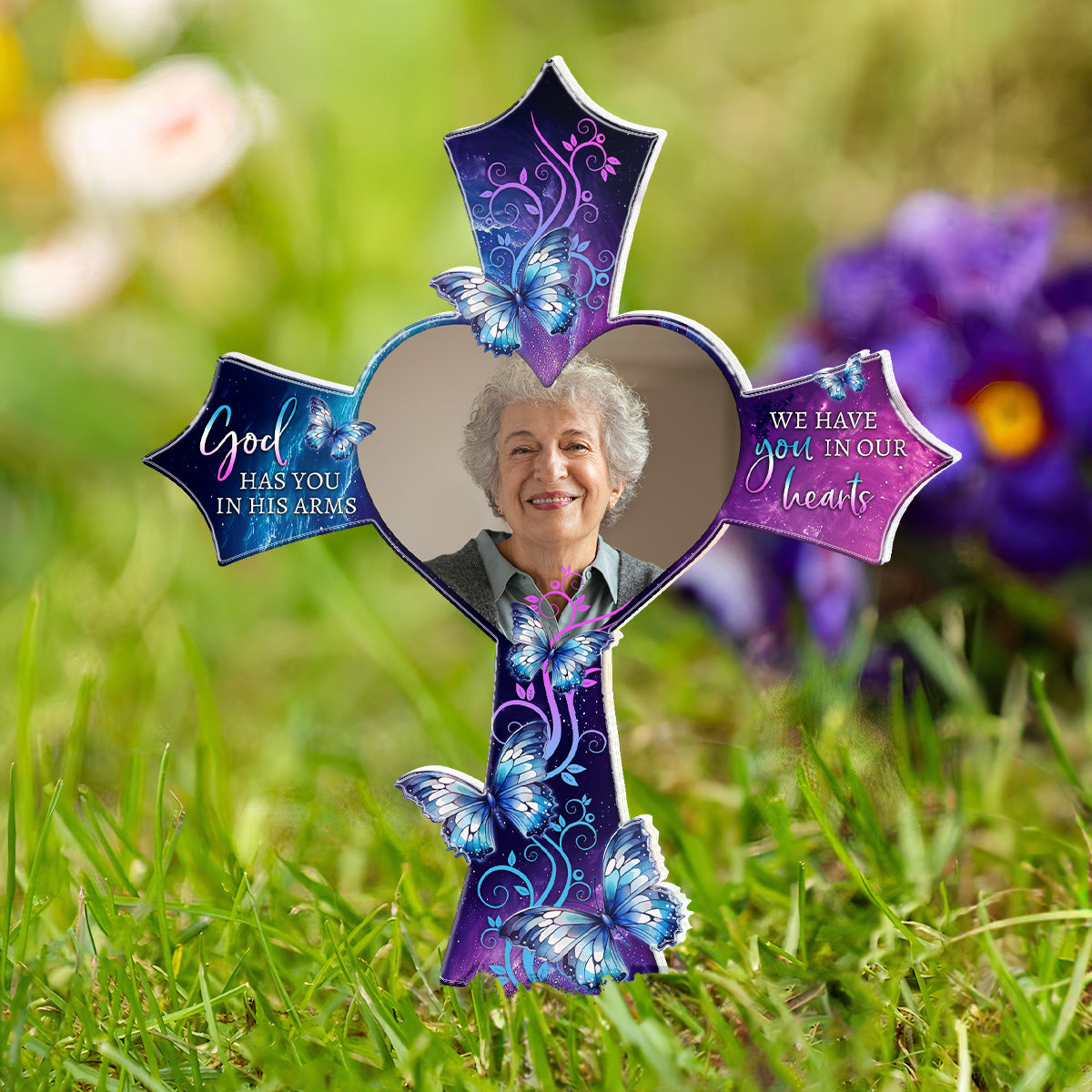 We Have You In Our Hearts - Personalized Photo Garden Stake