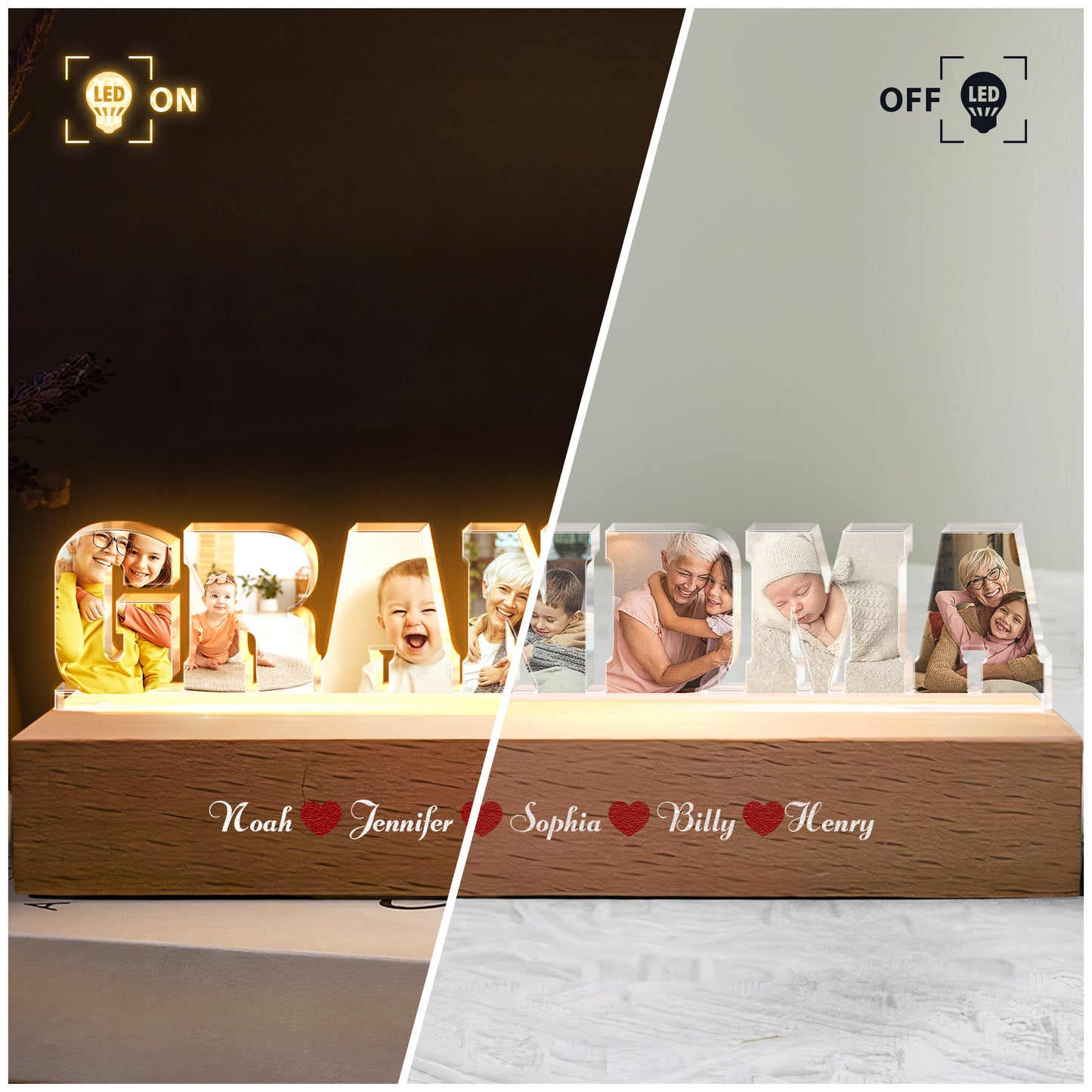 We Love You Grandma - Personalized Photo LED Night Light