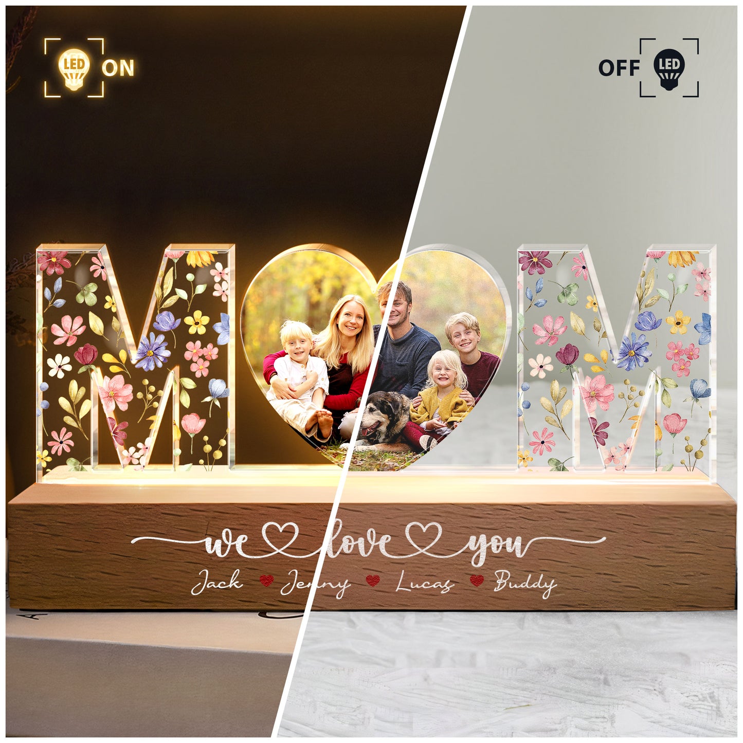 We Love You Mom Gift For Her - Persoanlized Photo LED Night Light