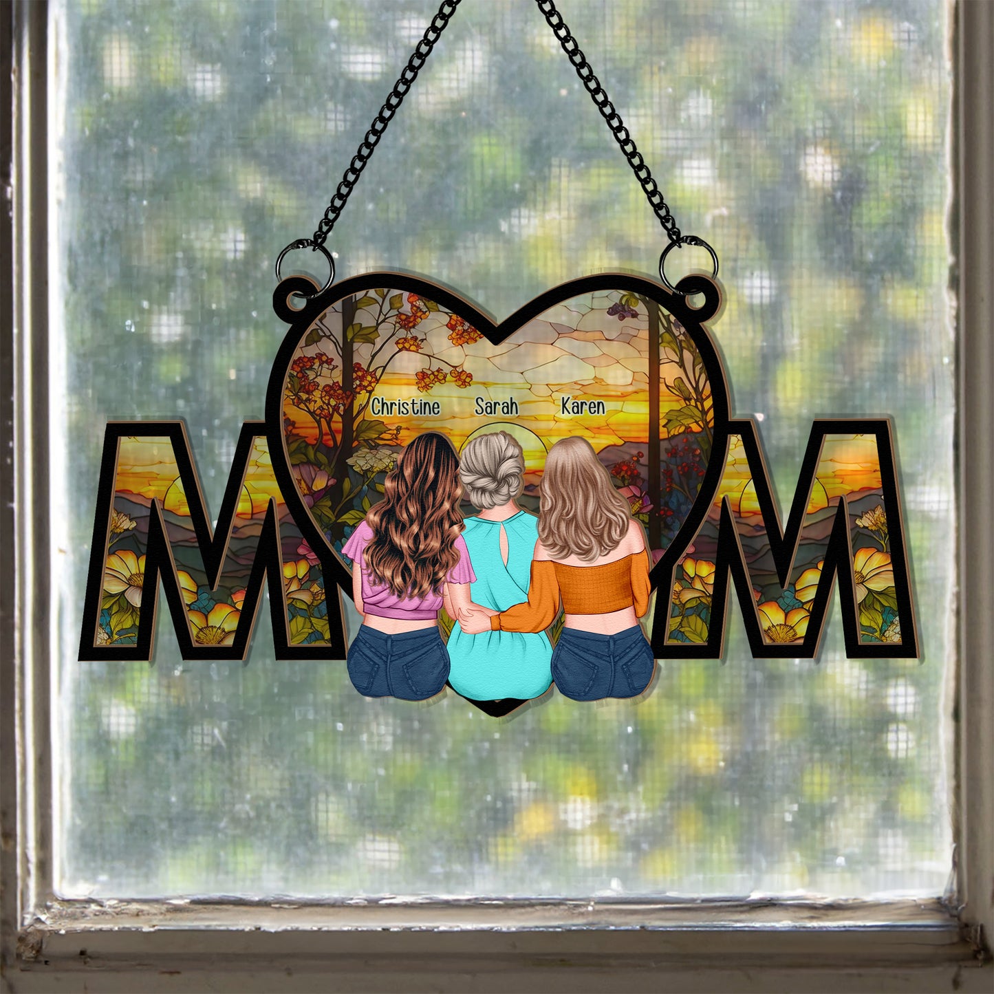 We Love You Mom Gift - Personalized Window Hanging Suncatcher Ornament