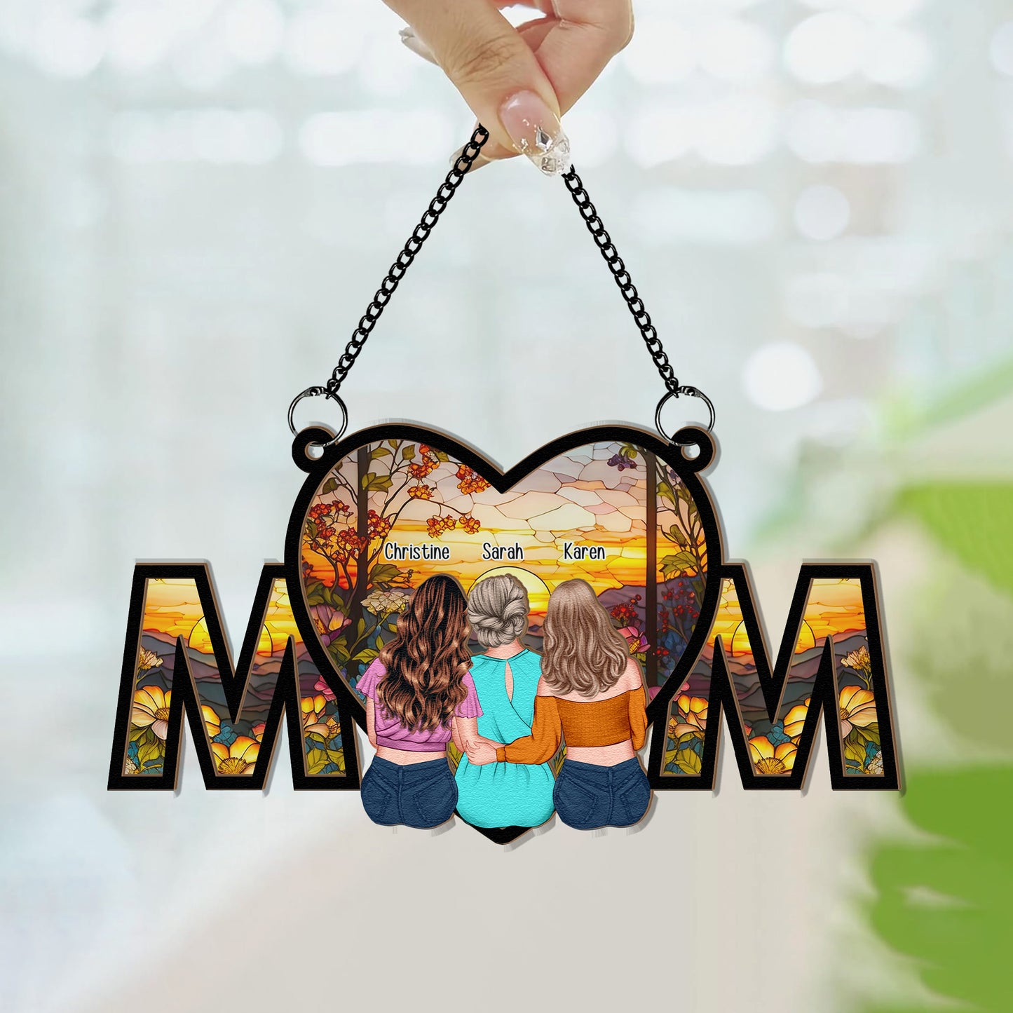 We Love You Mom Gift - Personalized Window Hanging Suncatcher Ornament