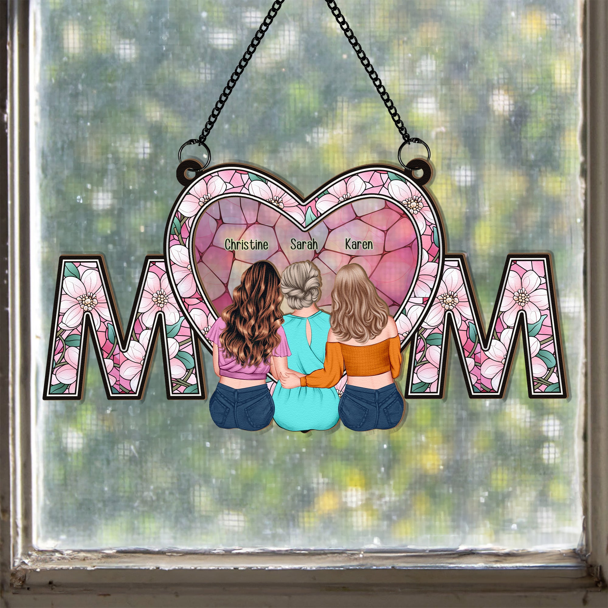 We Love You Mom New Version - Personalized Window Hanging Suncatcher Ornament