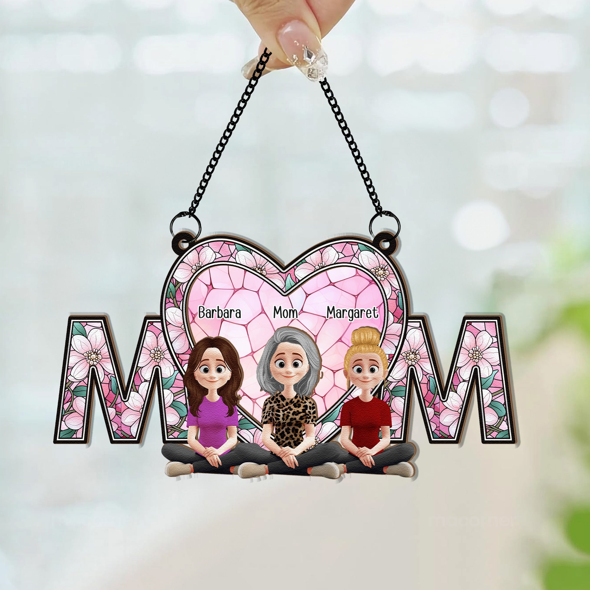 We Love You Mom New Version - Personalized Window Hanging Suncatcher Ornament