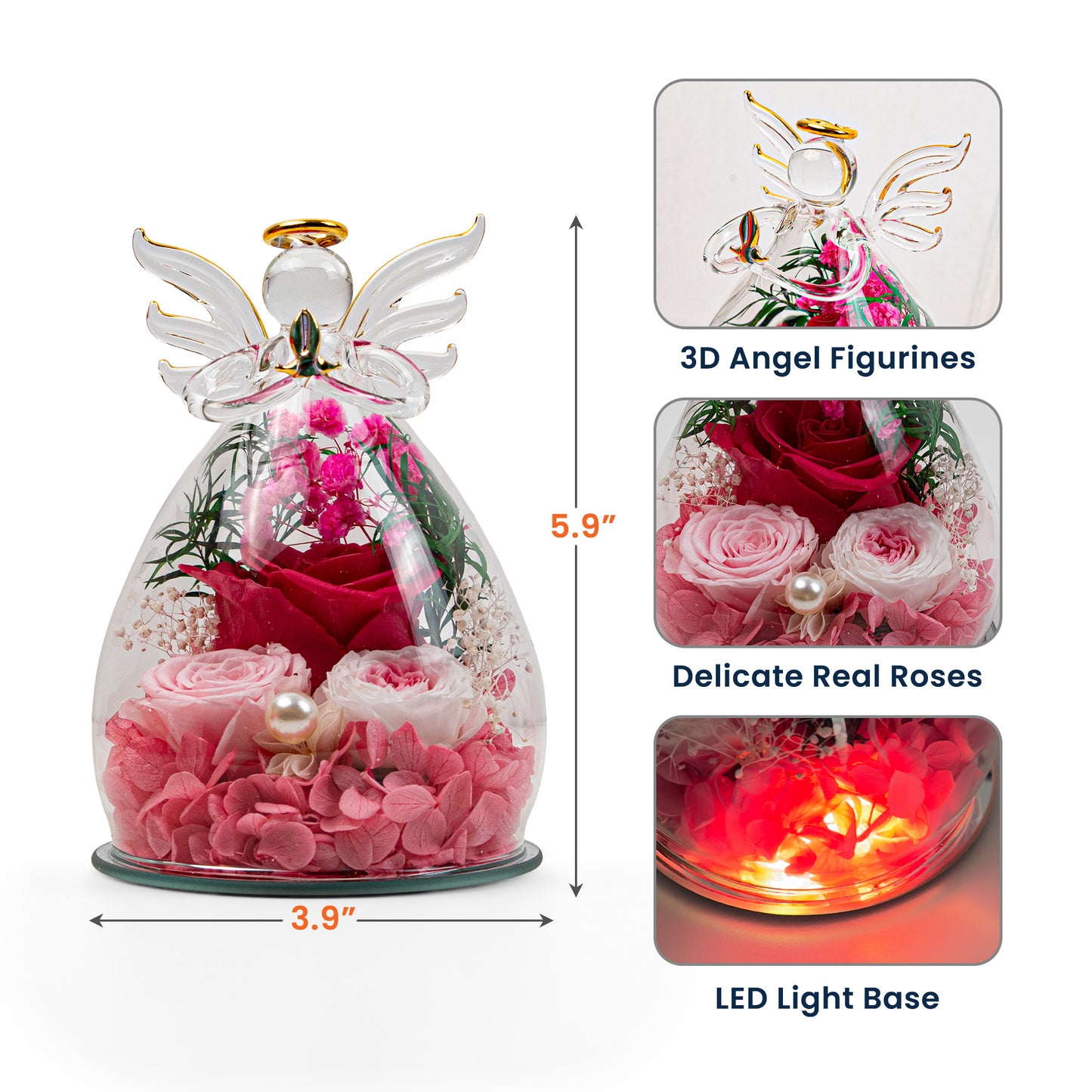 We Love You Mom! - Personalized Flower In Glass Angel Figurines