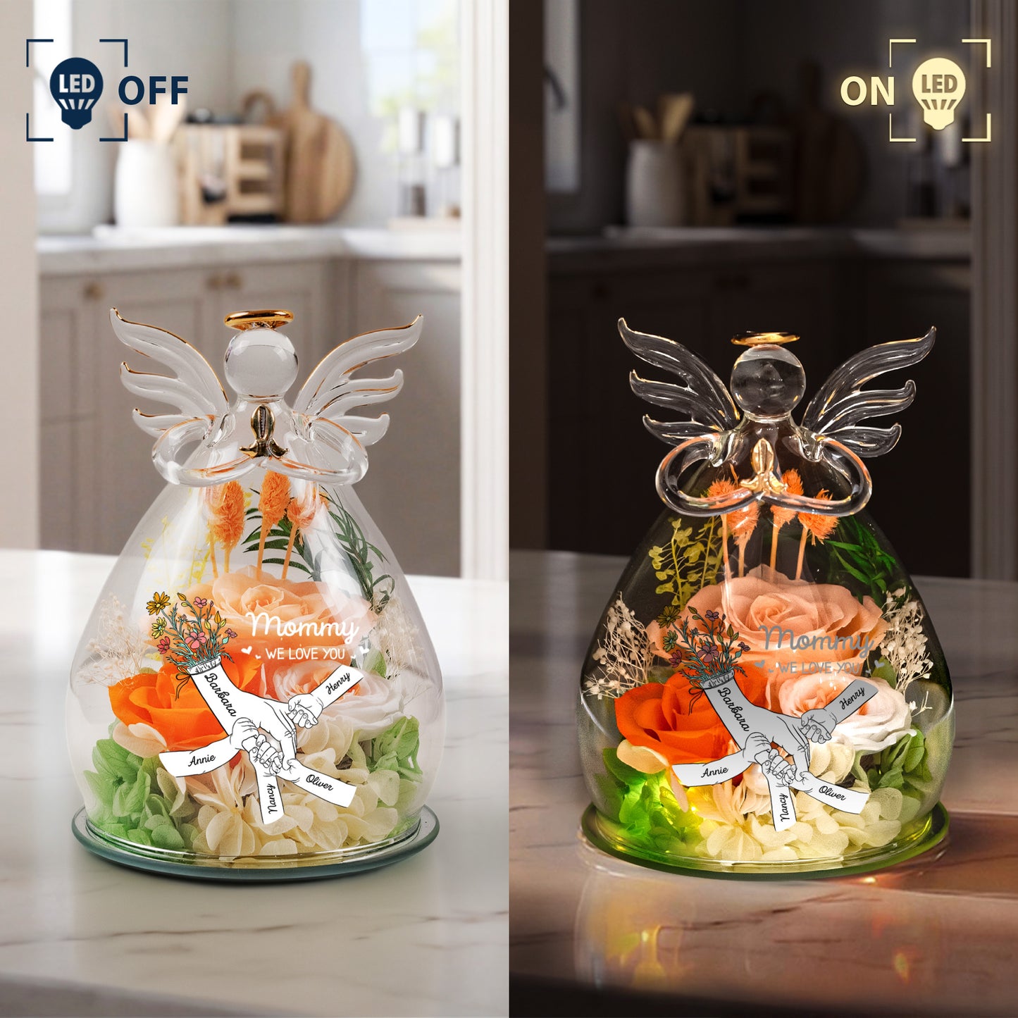 Mother's Day Gifts, We Love You Mother's Day Gift For Wife, Mom, Grandma - Personalized Flower In Glass Angel Figurines