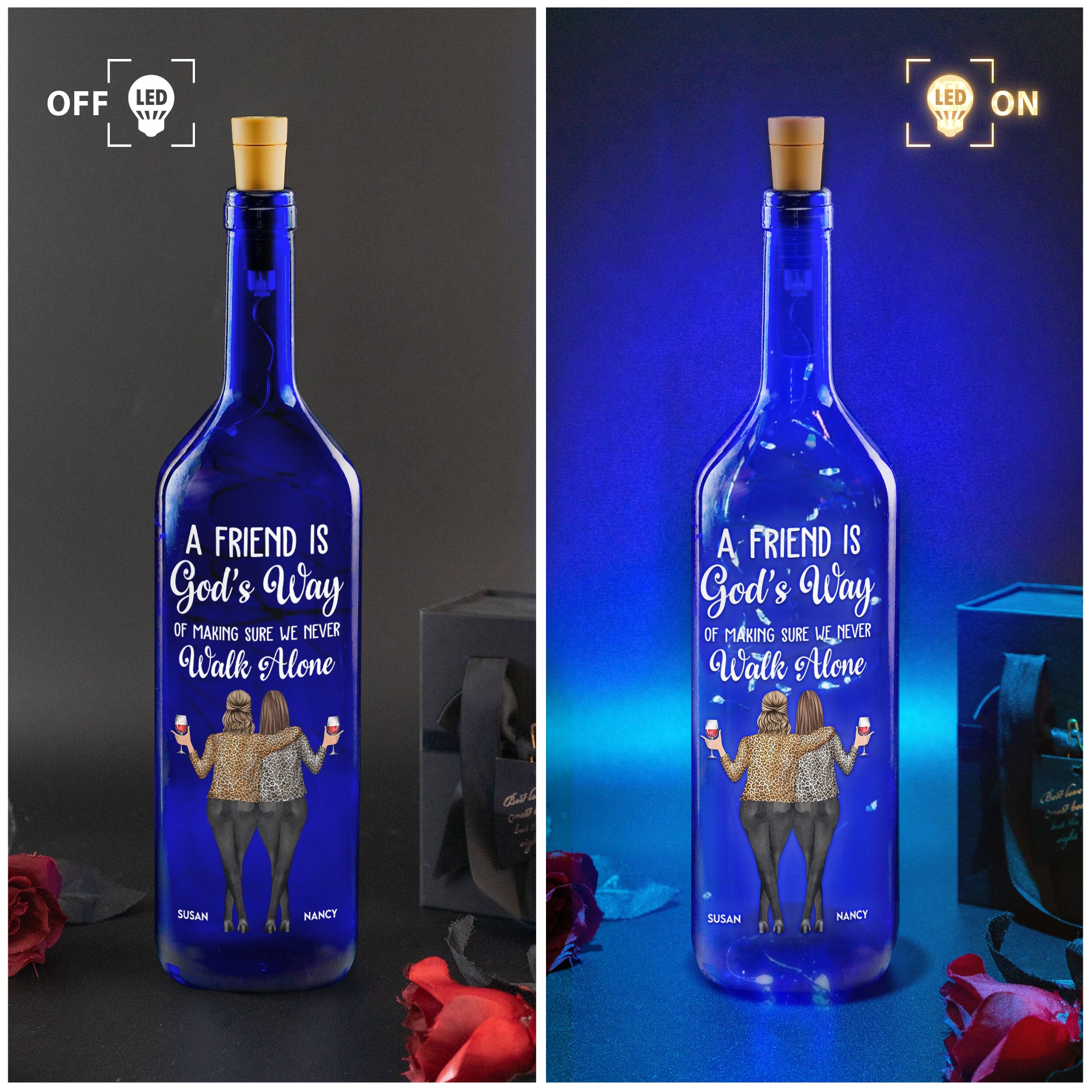 We Never Walk Alone - Personalized Blue Bottle Lamp