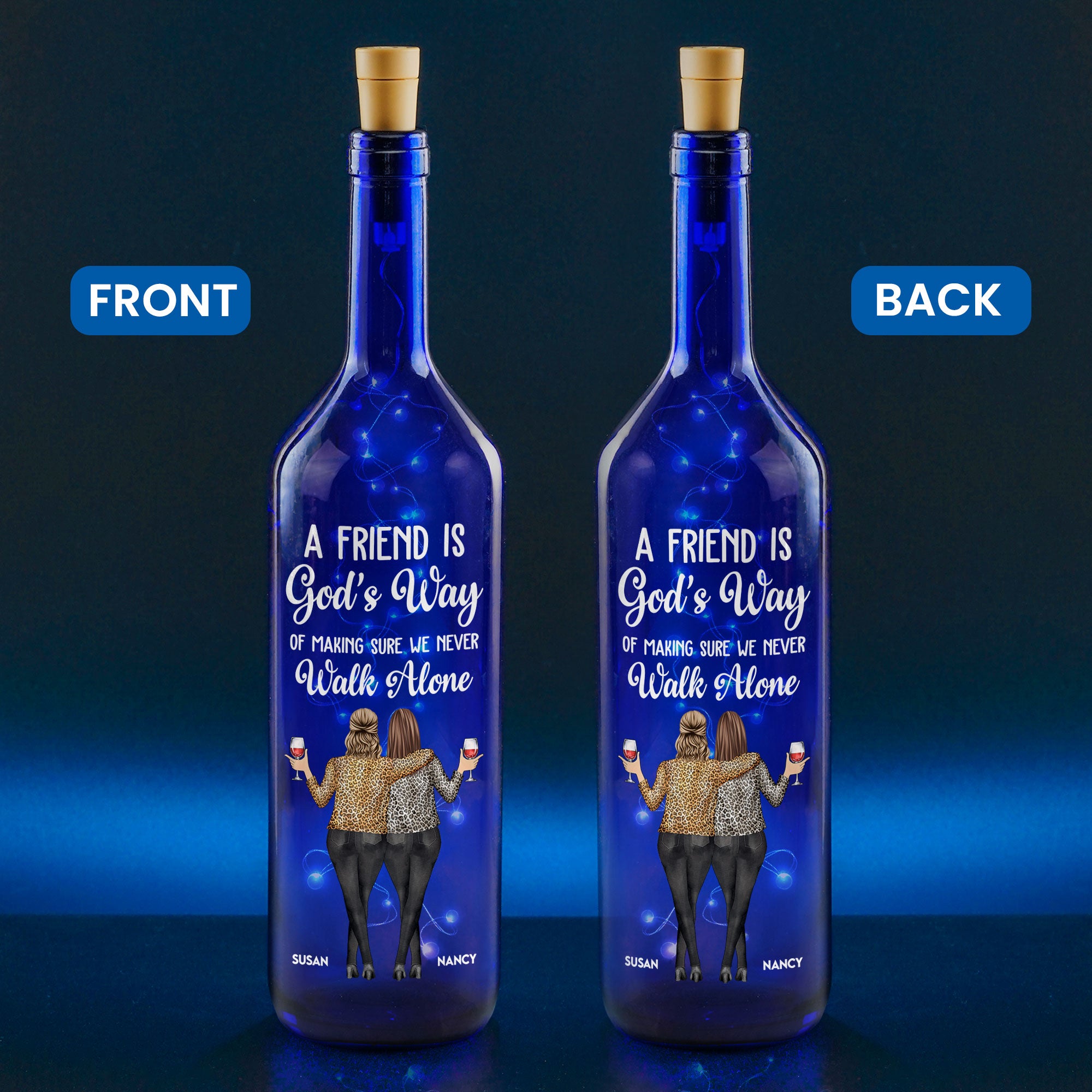We Never Walk Alone - Personalized Blue Bottle Lamp