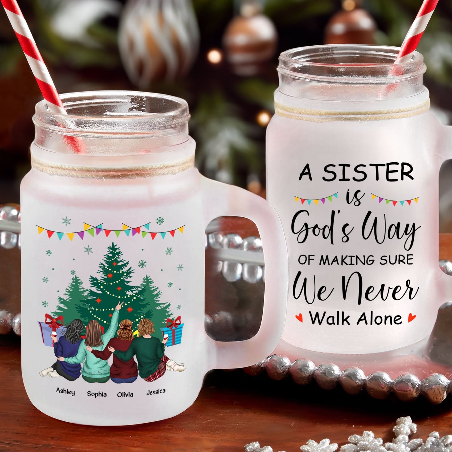 We Never Walk Alone - Personalized Mason Jar Cup With Straw