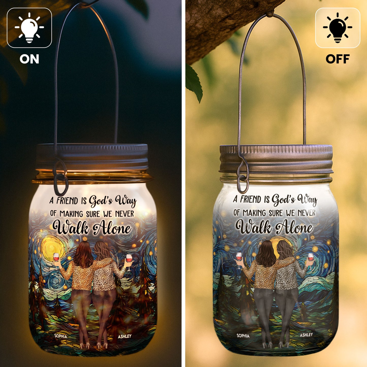We Never Walk Alone - Personalized Solar Mason Jar Light