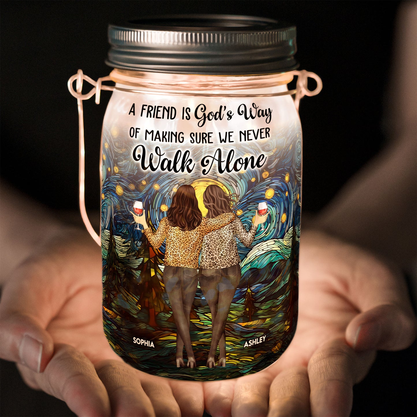 We Never Walk Alone - Personalized Solar Mason Jar Light