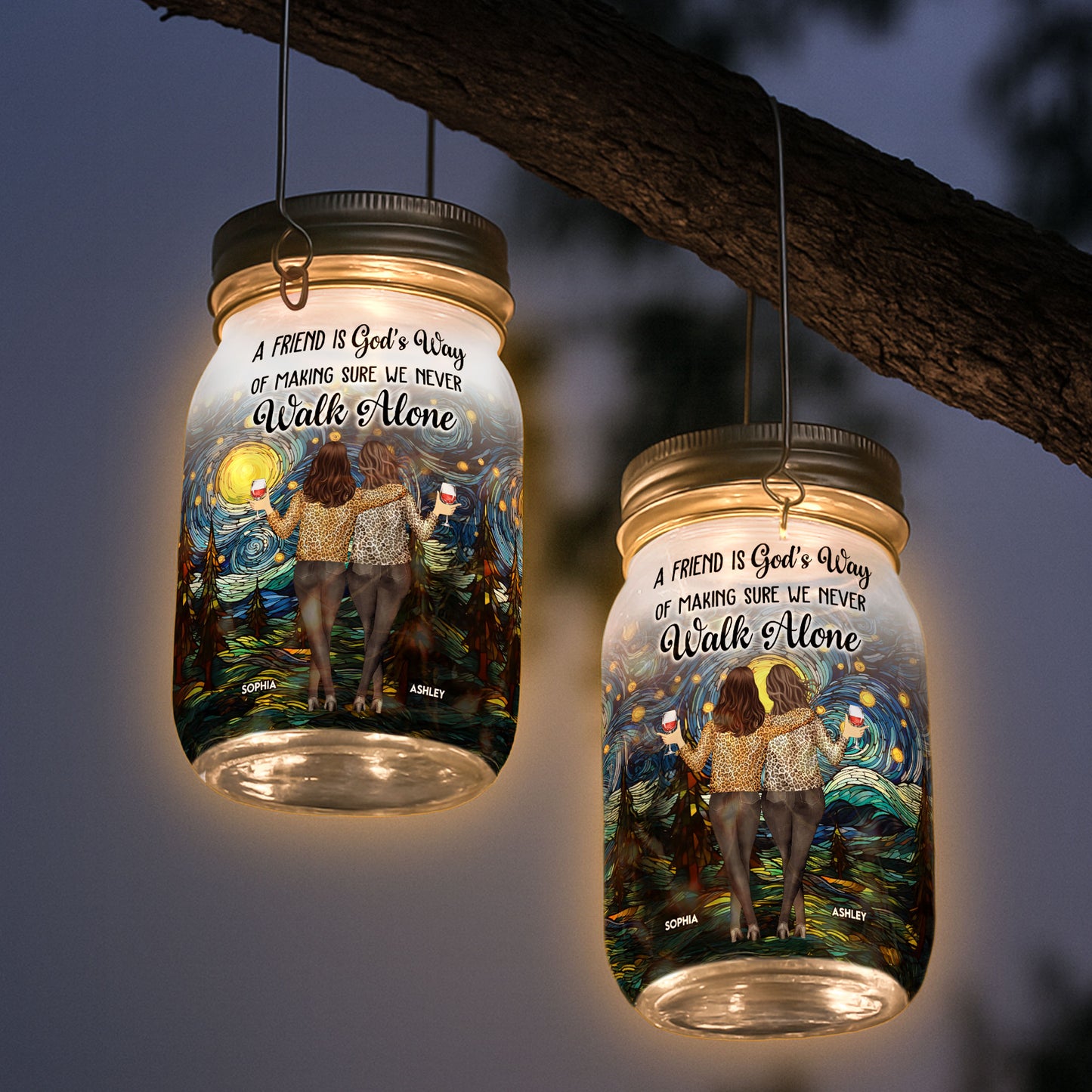 We Never Walk Alone - Personalized Solar Mason Jar Light