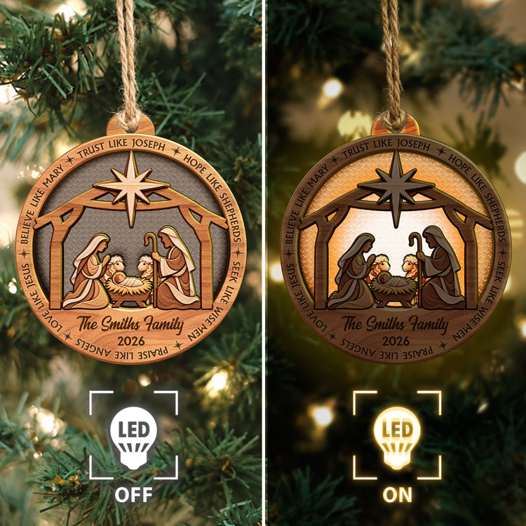 We-Believe-Nativity,-Christian-Gifts-For-Family-3D-Layers-Light-Up-Personalized-Ornament-3