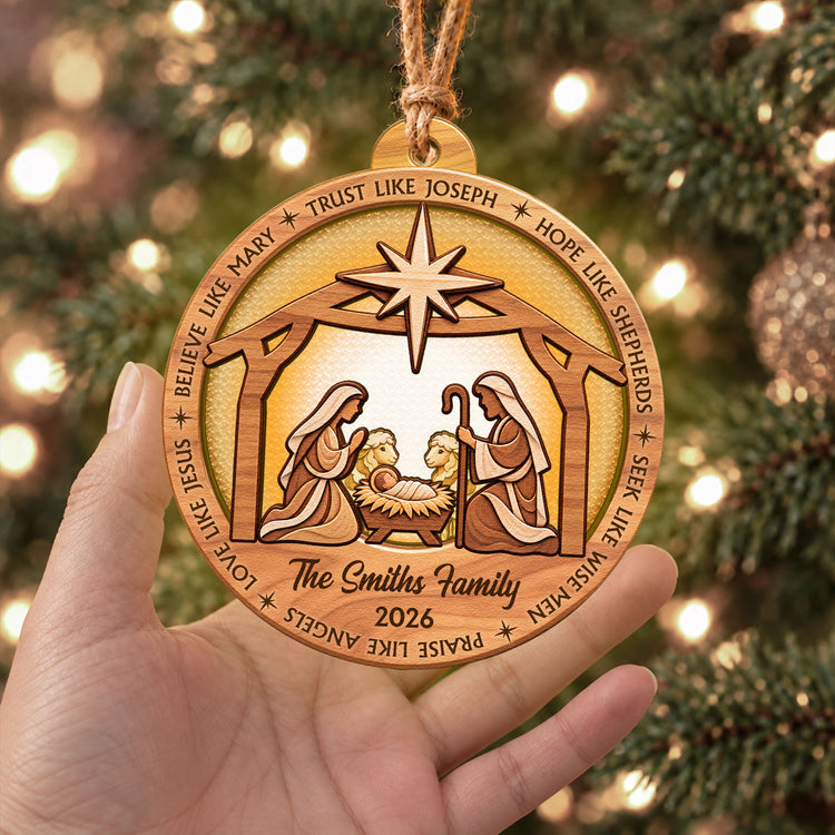 We-Believe-Nativity,-Christian-Gifts-For-Family-3D-Layers-Light-Up-Personalized-Ornament-4