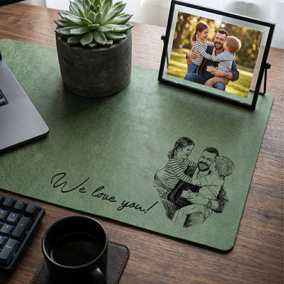 Father's Day Gifts, We Love You Custom Photo Sketch Line Art Father's Day Gift For Husband, Dad - Personalized Desk Mat