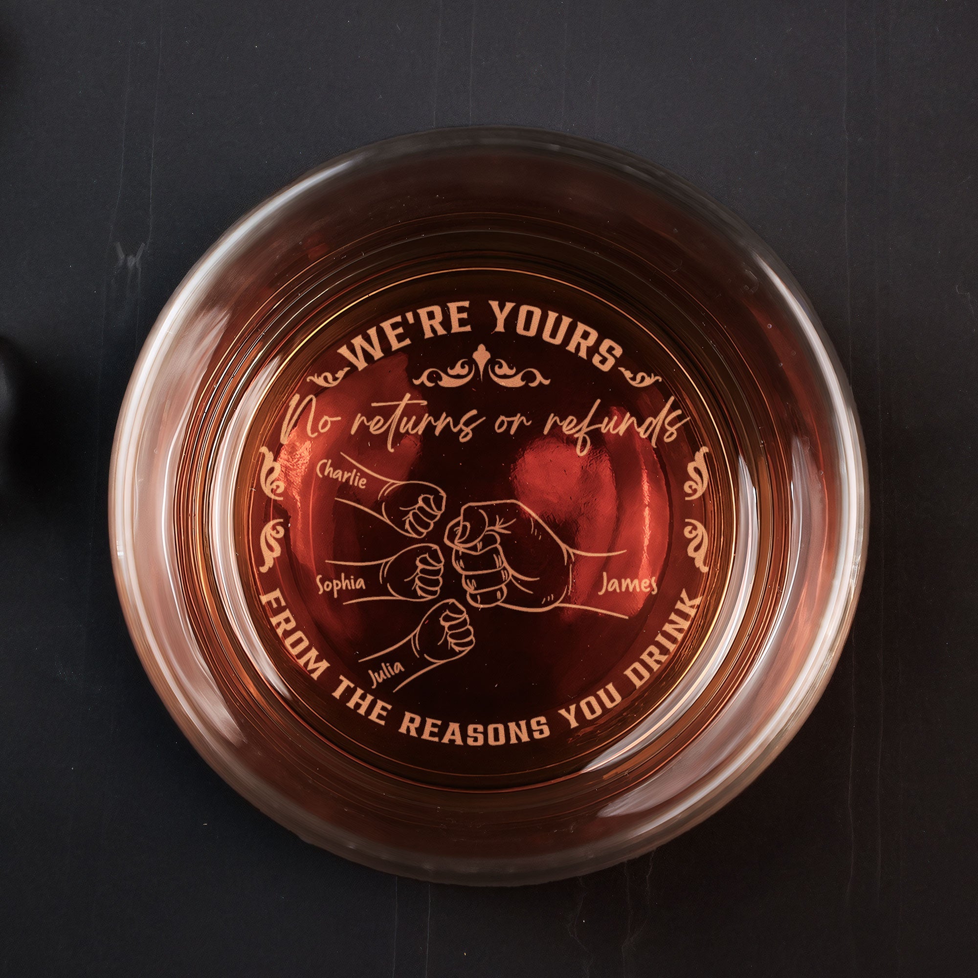 We're Reason To Drink Dad No Returns Or Refunds - Personalized Engraved Whiskey Glass